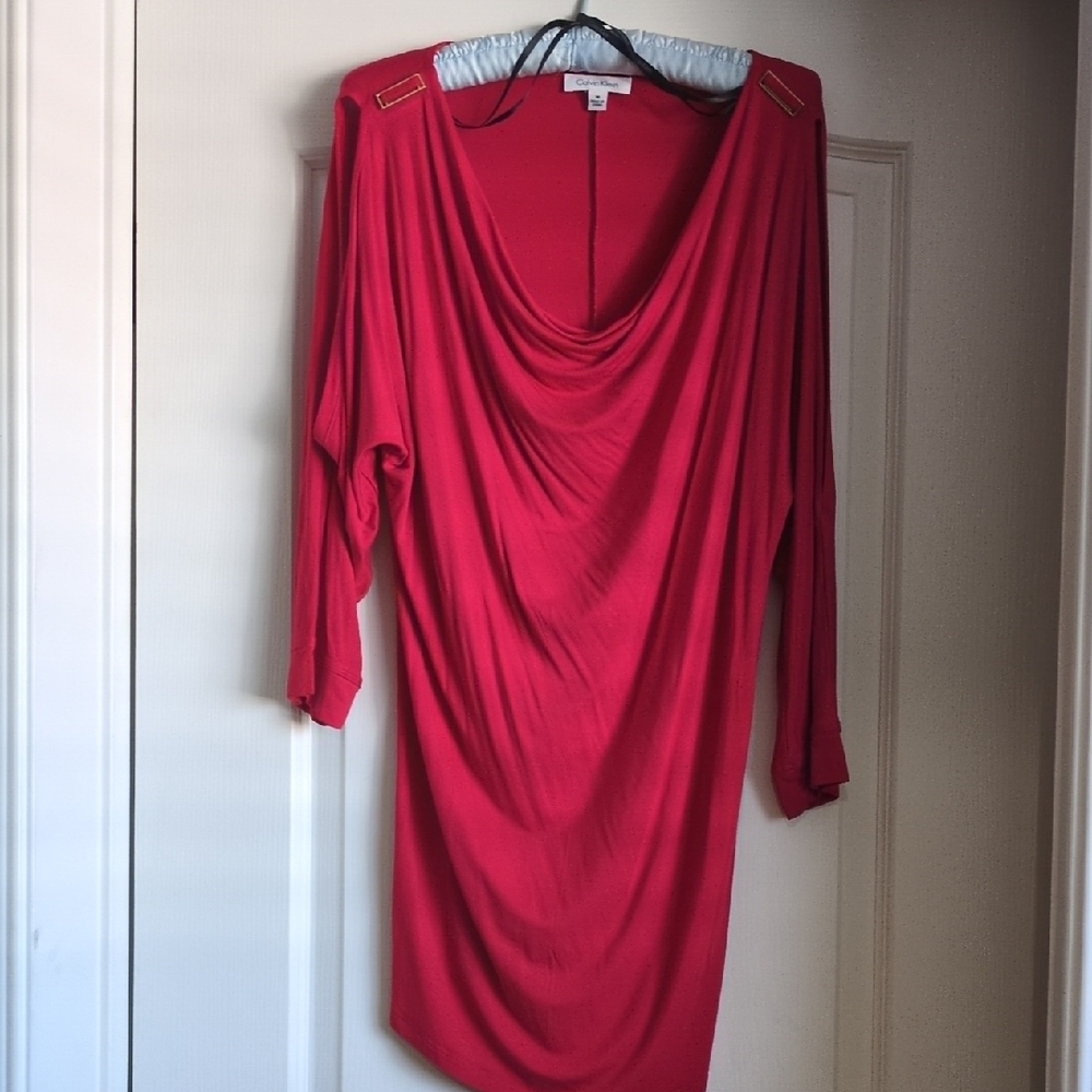 Calvin Klein Red Draped Tunic Top